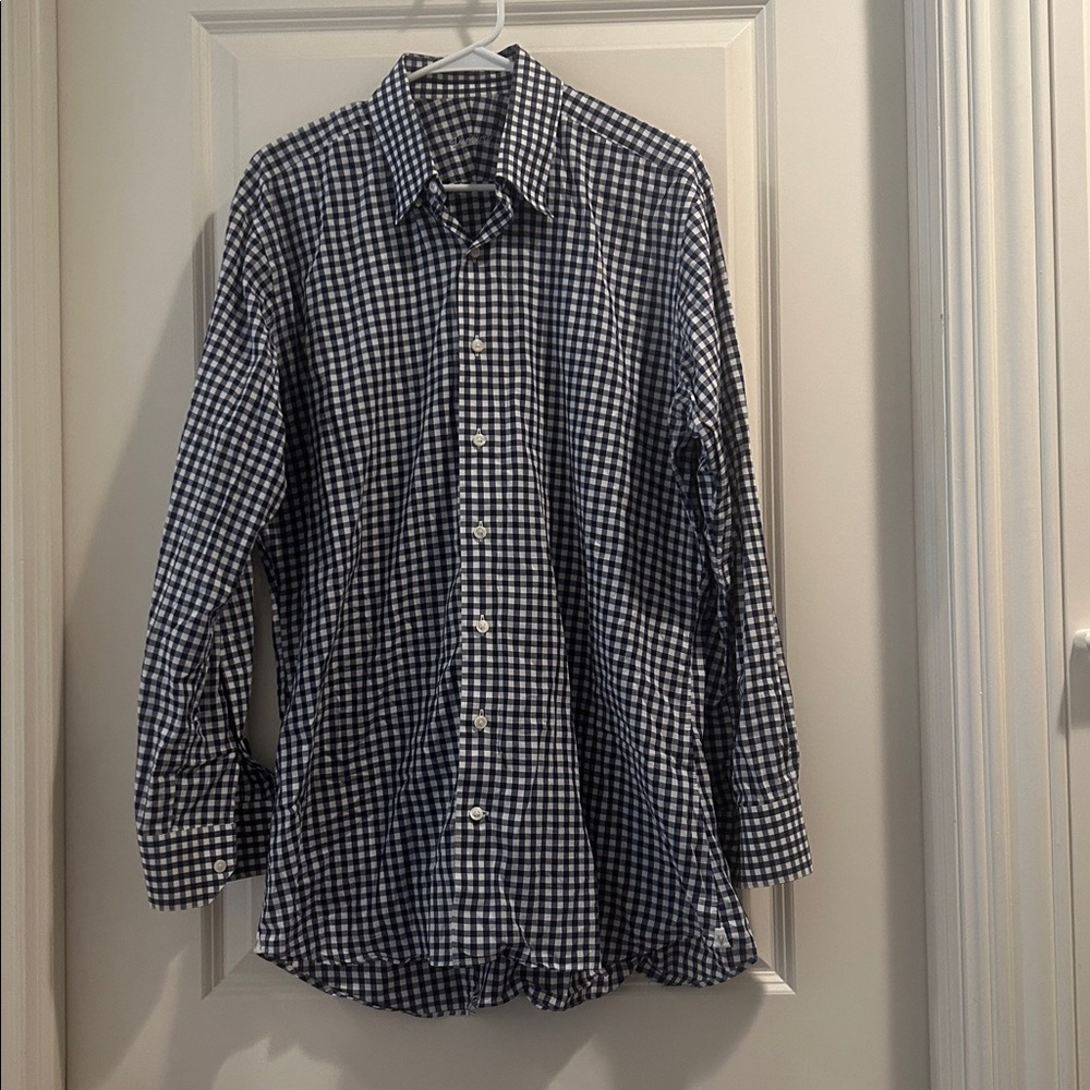 VENTURA MEN gingham BUTTON DOWN SHIRT collar tip loop buttons/scoop hem no tags